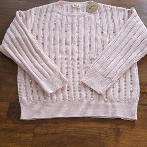 NWT BiBi Oversized Pale Pink Pearl And Rhinestone Embellished Sweater Size Small